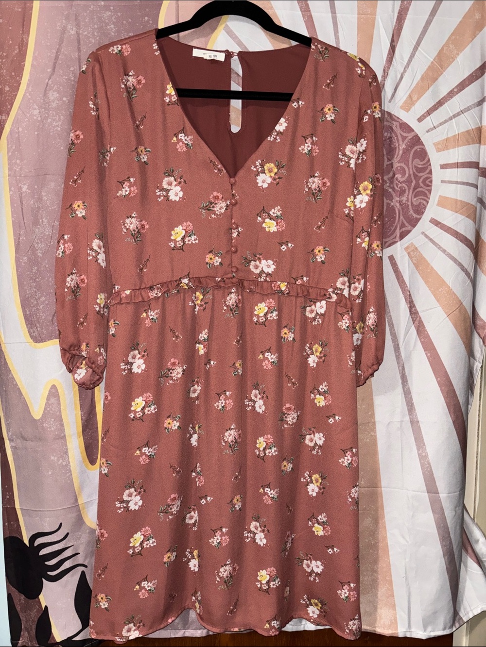 Maurices Women’s cottage style Dusty Rose Floral Mini Dress